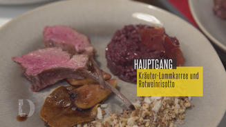 Kräuter-Lammkarree und Rotweinrisotto