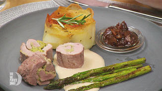 Schweinefilet mit Gemüse und Bacon