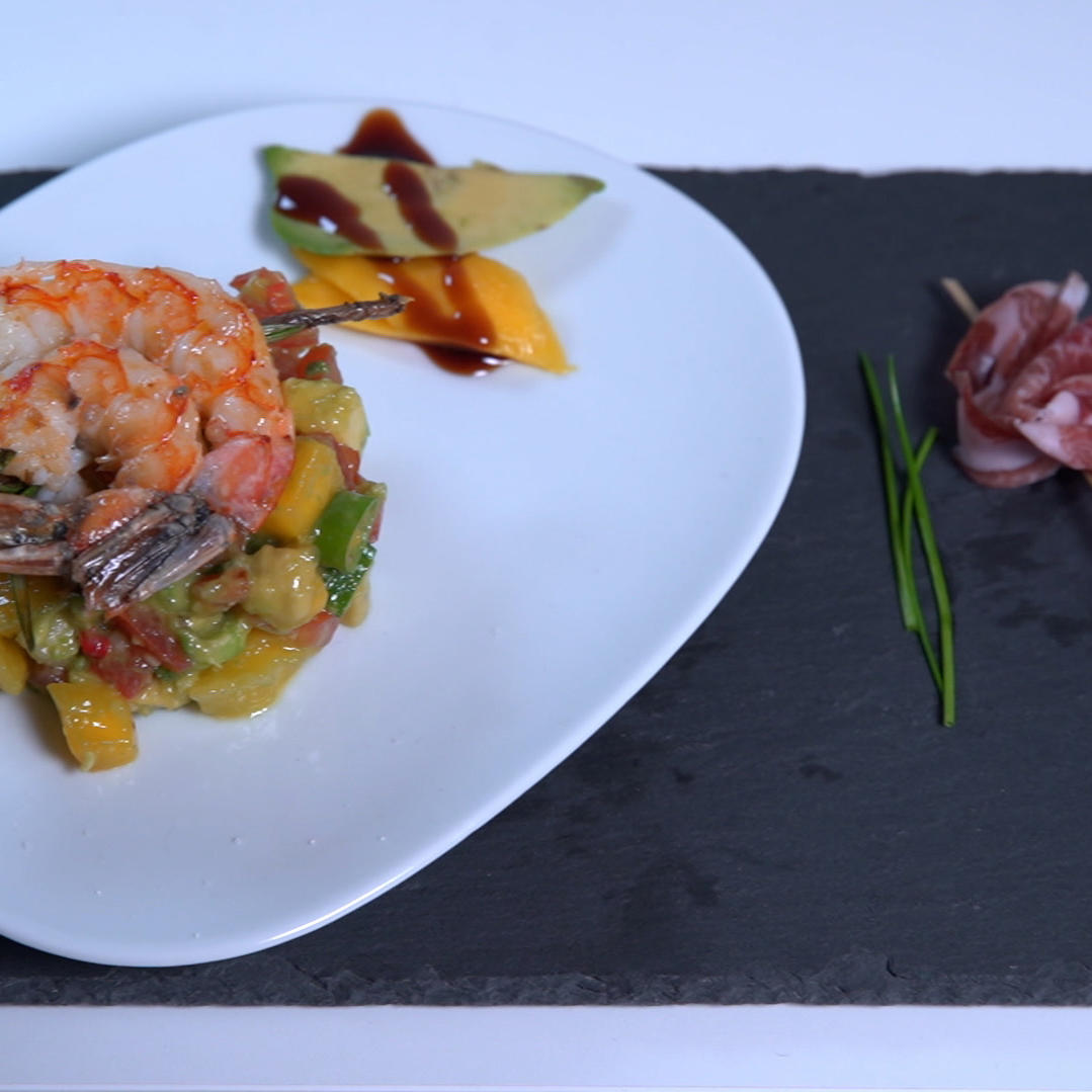 Scampi mit Früchten und Gemüse Scampi mit Früchten und Gemüse