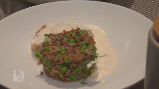 Lachs auf rotem Reis mit Kerbel