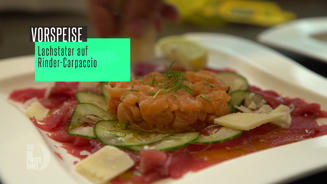 Lachstatar auf Rindercarpaccio