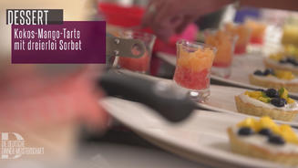 Kokos-Mango-Tarte und Melonen-Sorbet