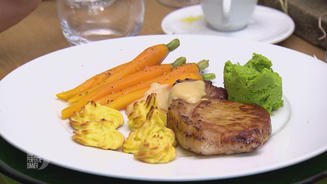 Bentheimer-Schwein & Erbsenpüree