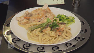 Hähnchen und Garnelen