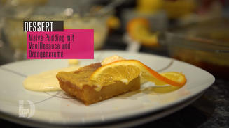 Malva-Pudding mit zwei Soßen