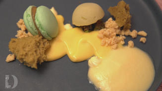 Kalamansi, Milch, Pistazie und Shiso