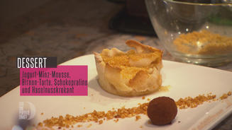 Joghurt-Minz-Mousse mit Birnentarte