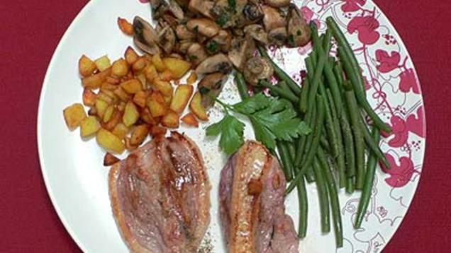 Das perfekte Dinner Rezepte - Entenbrustfilet mit Honig, Pilzen, Gemüse ...