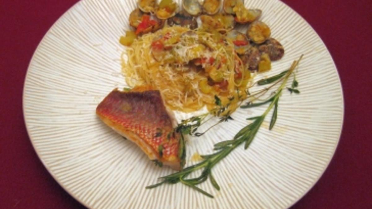 Das perfekte Dinner Rezepte - Rotbarbe mit Cappelini und Vongole