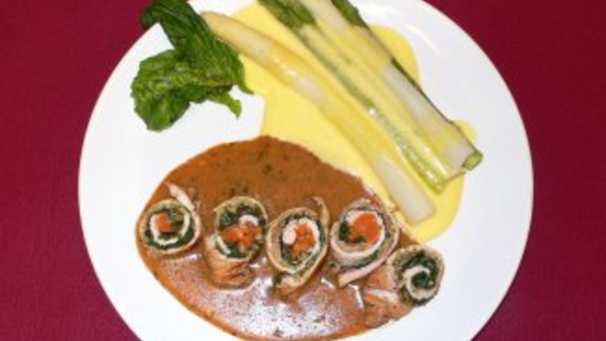 Das perfekte Dinner Rezepte - Putenröllchen in Weinsoße mit weiß-grünem ...