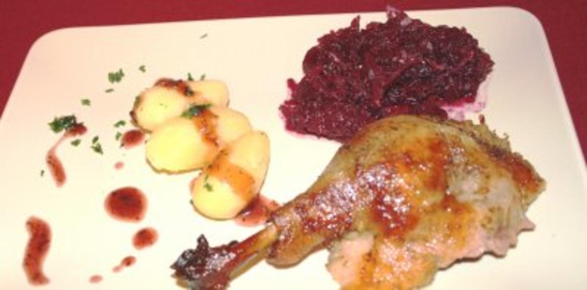 Das perfekte Dinner Rezepte - Kräuterente mit Salzkartoffel und Rotkohl