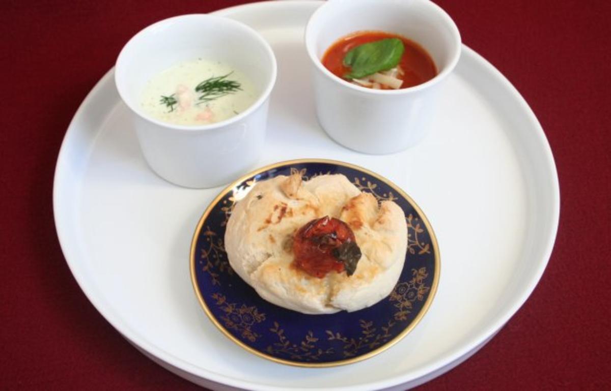 Das perfekte Dinner Rezepte - Kaltes Suppenduo, dazu selbst gebackenes ...
