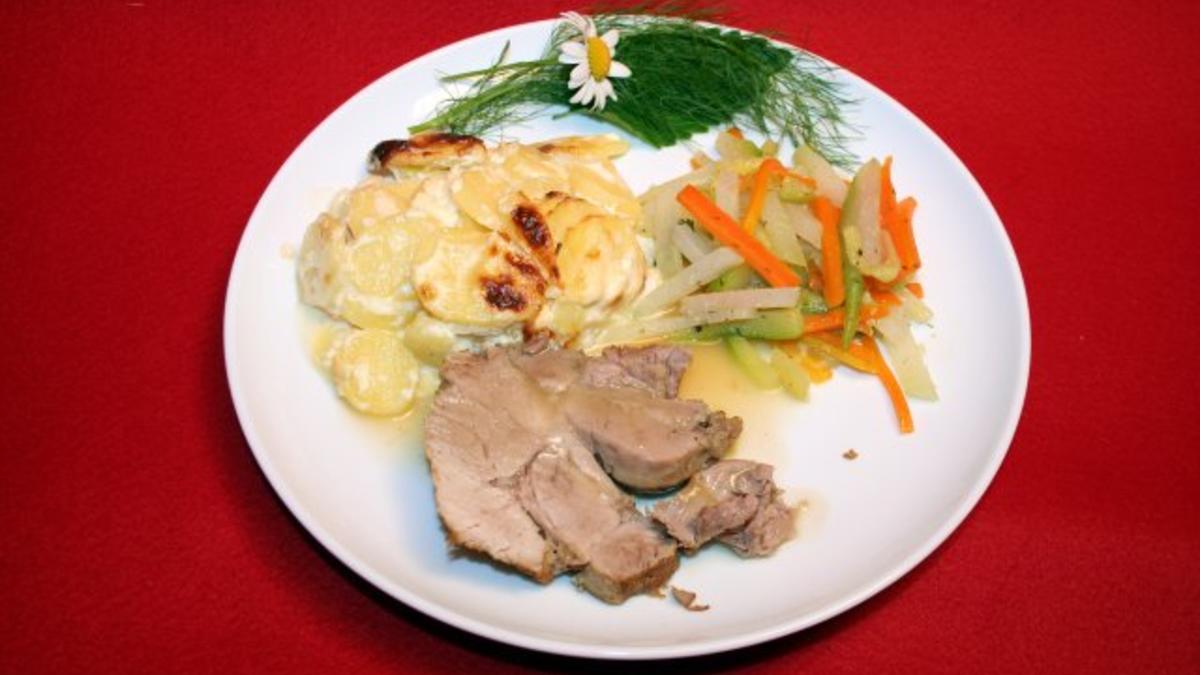 Das perfekte Dinner Rezepte - Schweinehals mit Kartoffelgratin