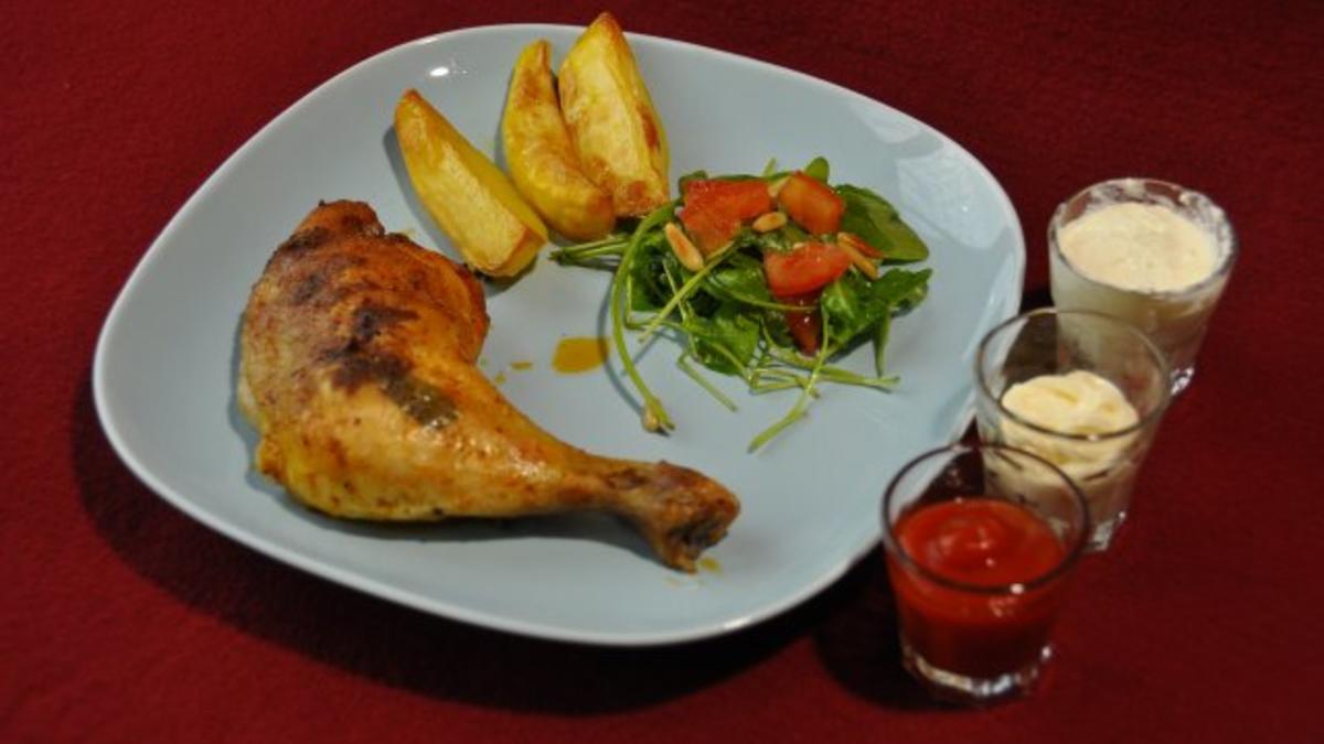 Das perfekte Dinner Rezepte - Hähnchenschenkel auf Rucola mit ...