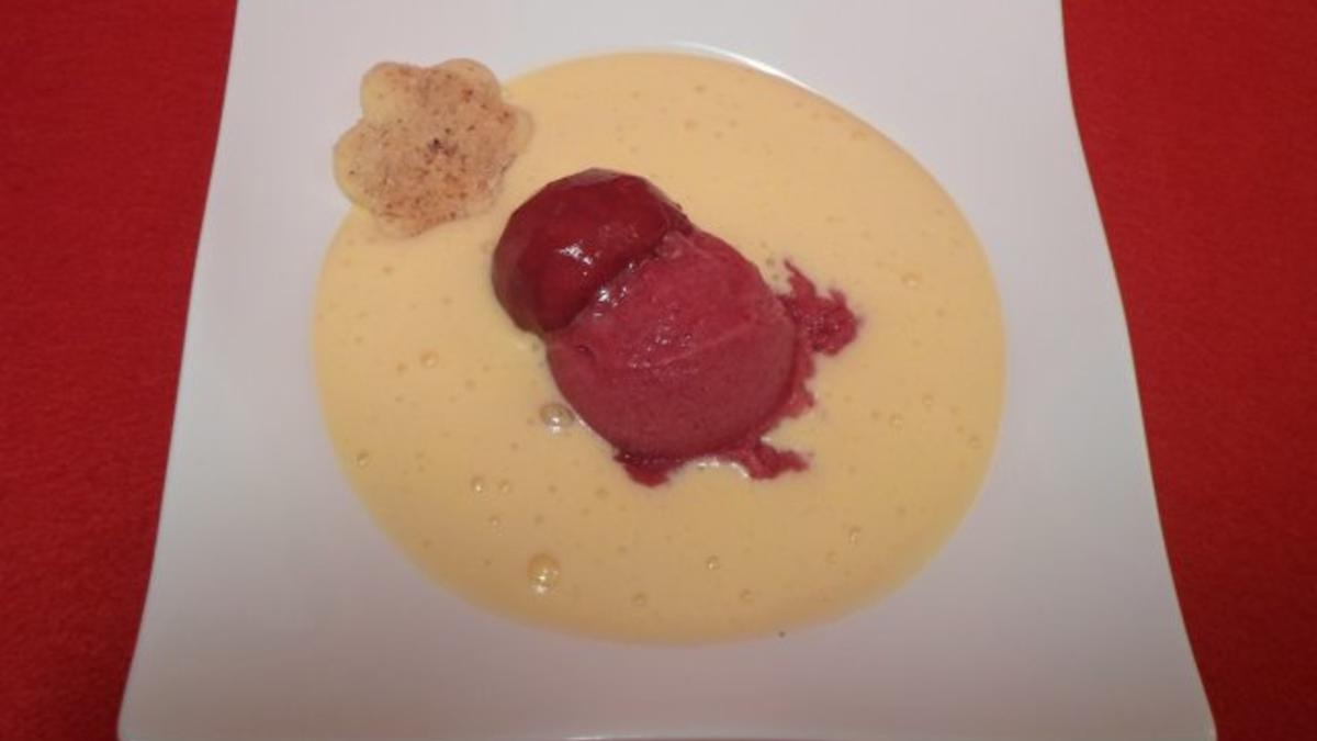 Das perfekte Dinner Rezepte - Sorbet von rotem Weinberg-Pfirsich mit ...