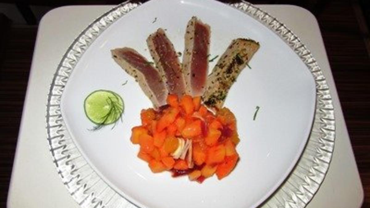 Das perfekte Dinner Rezepte - Lauwarmer Thunfisch mit Sesam-Koriander ...
