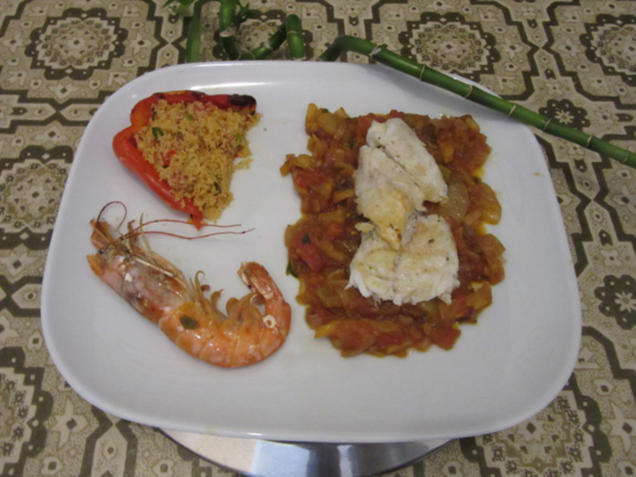 Stockfisch auf Schmorgemüse mit Couscous