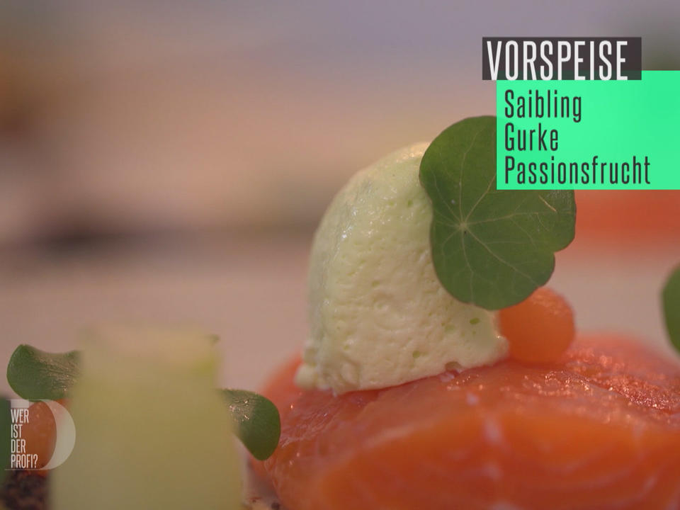 Gebeizter Saibling mit Gurke und Passionsfrucht