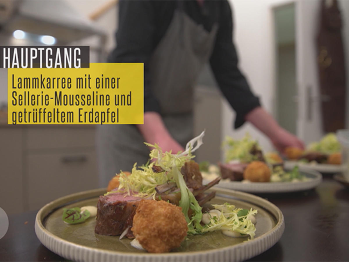 Das perfekte Dinner Rezepte - Rosa gebratenes Lammkarree an lauwarmen ...