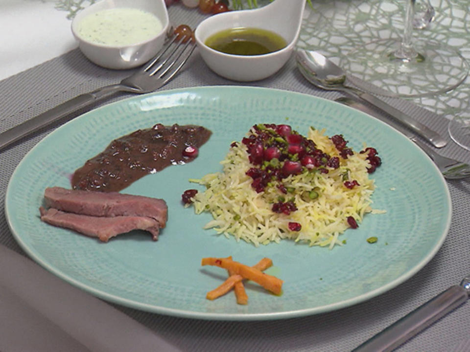 Ente in Granatapfelsoße mit Basmati-Reis