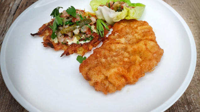 Rezept: Wiener Schnitzel mit Rösti à la Kartoffelsalat (Mario Barth)