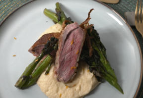 Ente mit Pastinake, Brokkoli und Orange