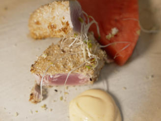 Gebratener Thunfisch an Wassermelone und Sushi-Jus