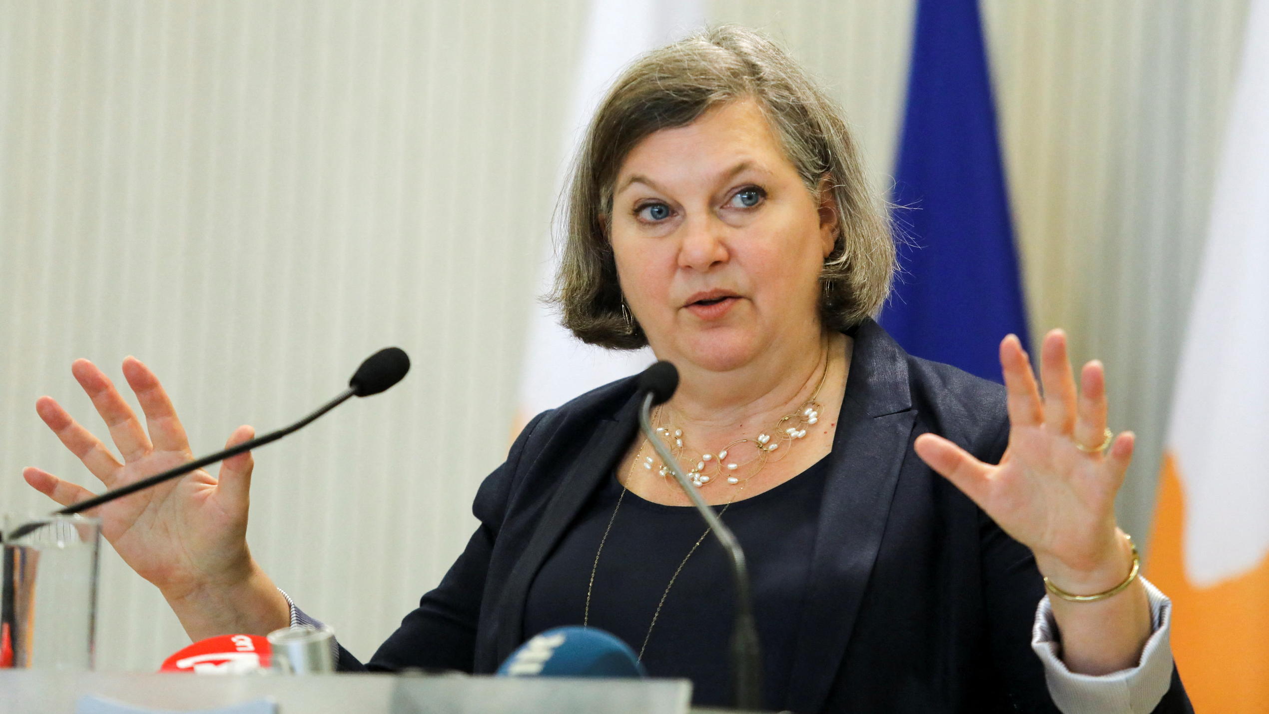 U.S. State Department Under Secretary for Public Affairs Victoria Nuland attends a news conference at the Presidential Palace in Nicosia, Cyprus, April 7, 2022. REUTERS/Yiannis Kourtoglou