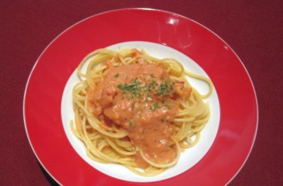 Spaghetti mit Felshummer in leichter Chili-Knoblauch Sahnesoße