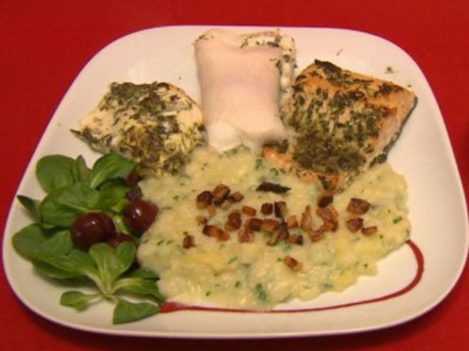 Usedomer Fischtüften mit dreierlei gegrilltem Ostseefisch und Gurkensalat