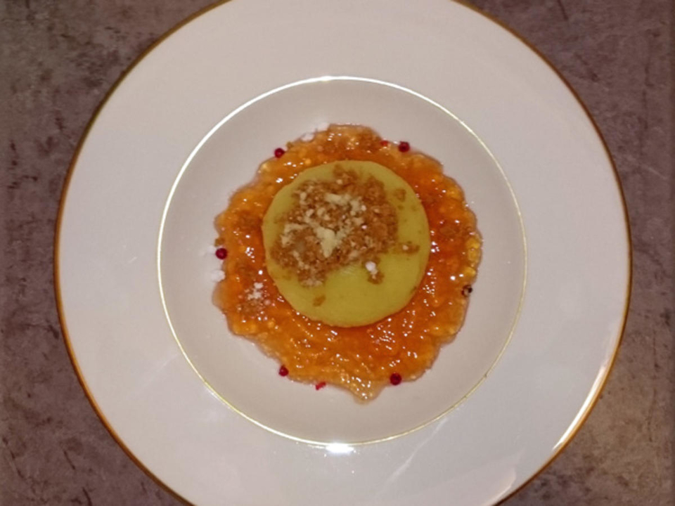 Kartoffelziegenkäseknödel, Quittengelee