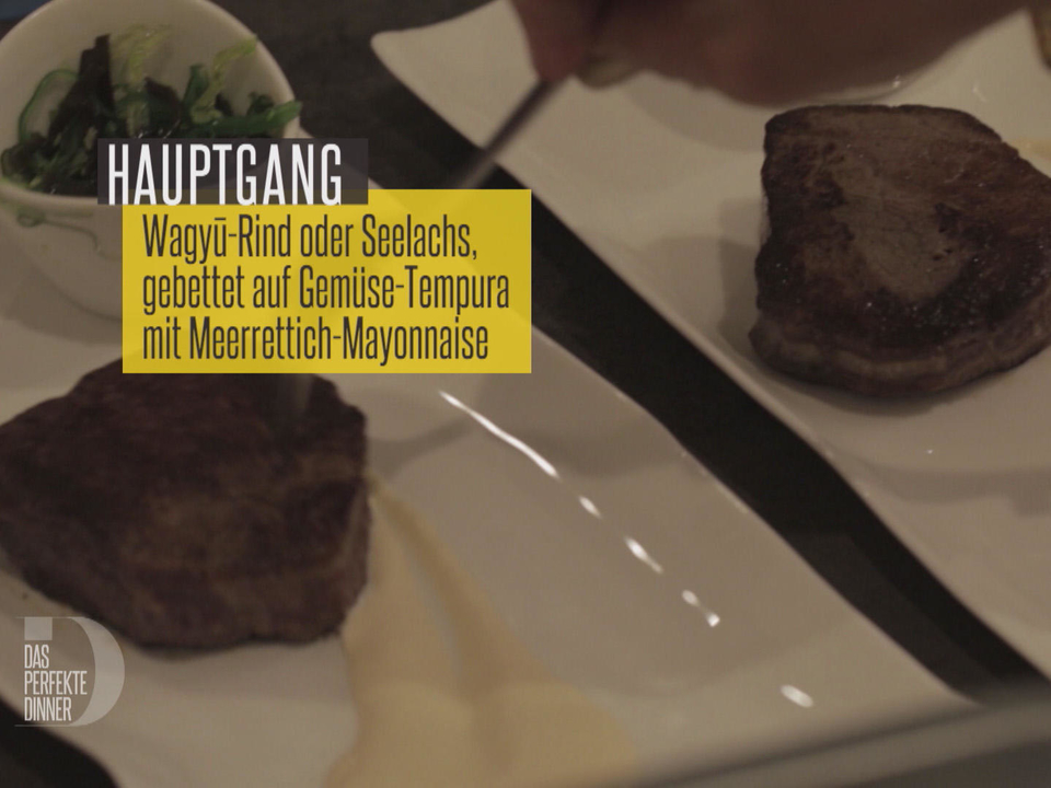 Exklusives Rind, gebettet auf Gemüse-Tempura mit hausgemachter Meerrettich-Mayonnaise