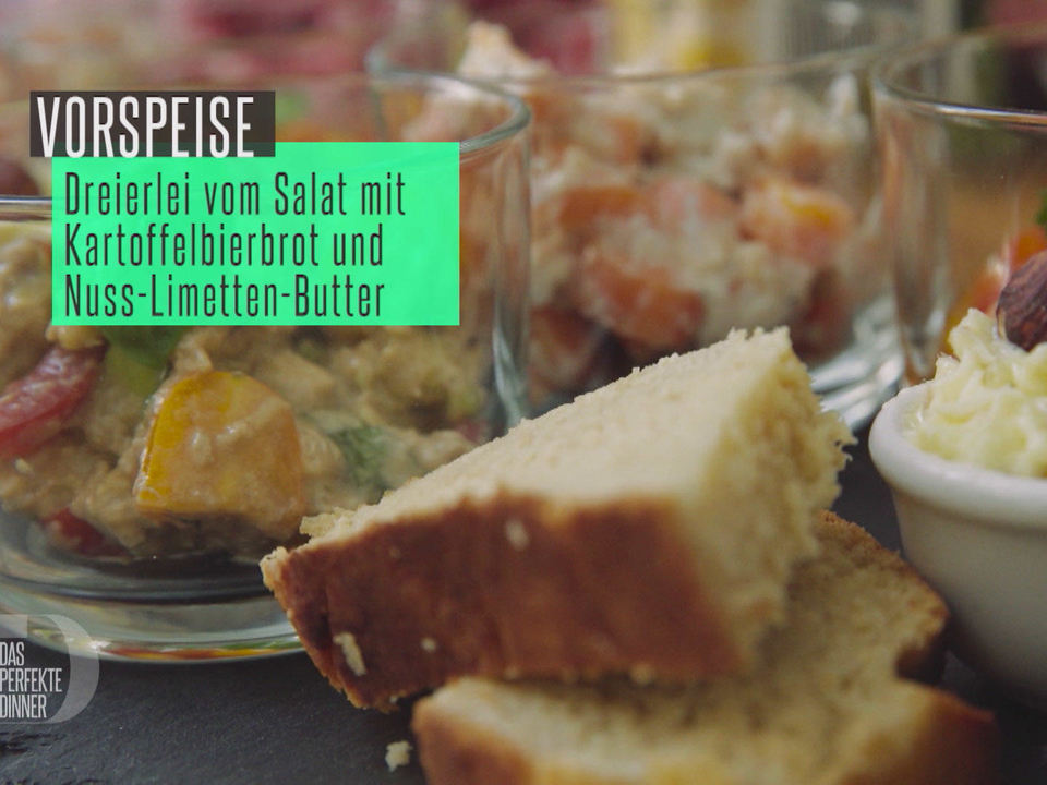 Dreierlei vom Salat mit selbstgebackenem Bierbrot und Nuss-Limetten-Butter