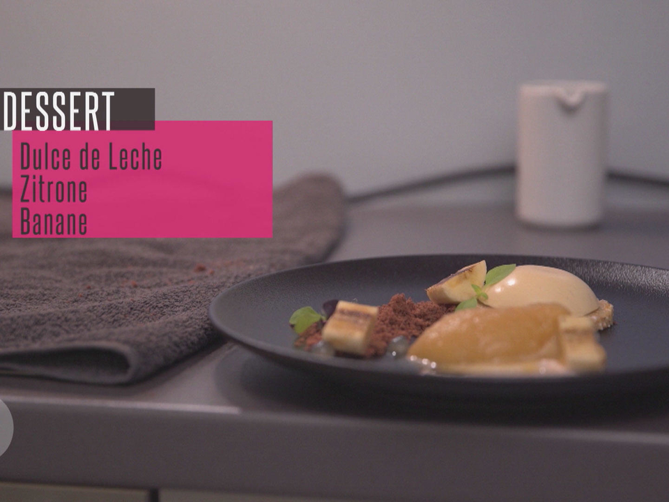 Tarte von Dulce di Leche mit Zitronengrassorbet und Banane