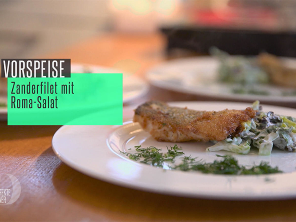 Zanderfilet mit Roma Salat in Sahnesoße