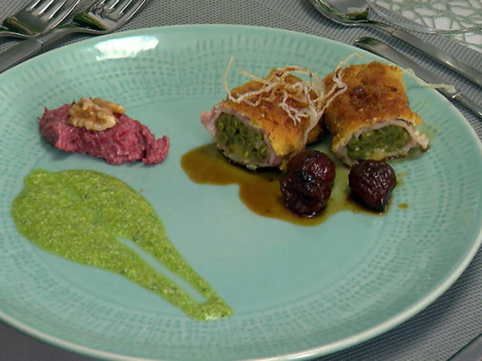 Keniabohnen mit Speck in Maronen-Soße
