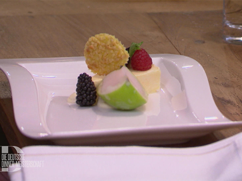 Orangenparfait, Apfelsorbet und Limetten-Mascarpone-Creme