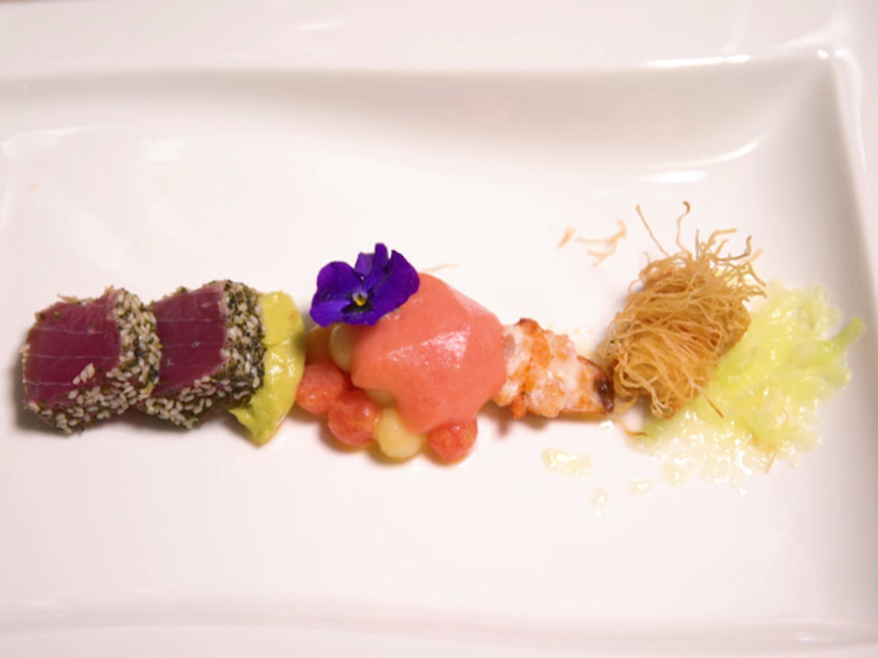 Variation von der Melone mit Hummer und Thunfisch