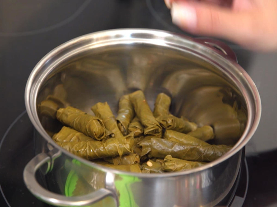 Hummus, gefüllte Weinblätter und Auberginenpaste