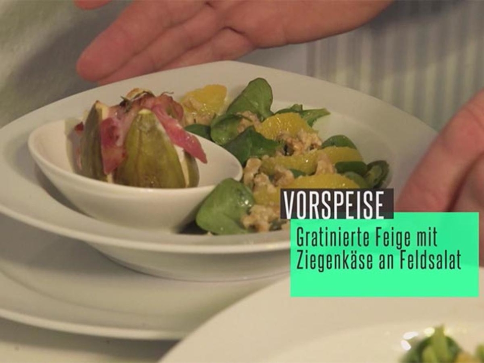 Gratinierte Feige mit Ziegenkäse an Feldsalat