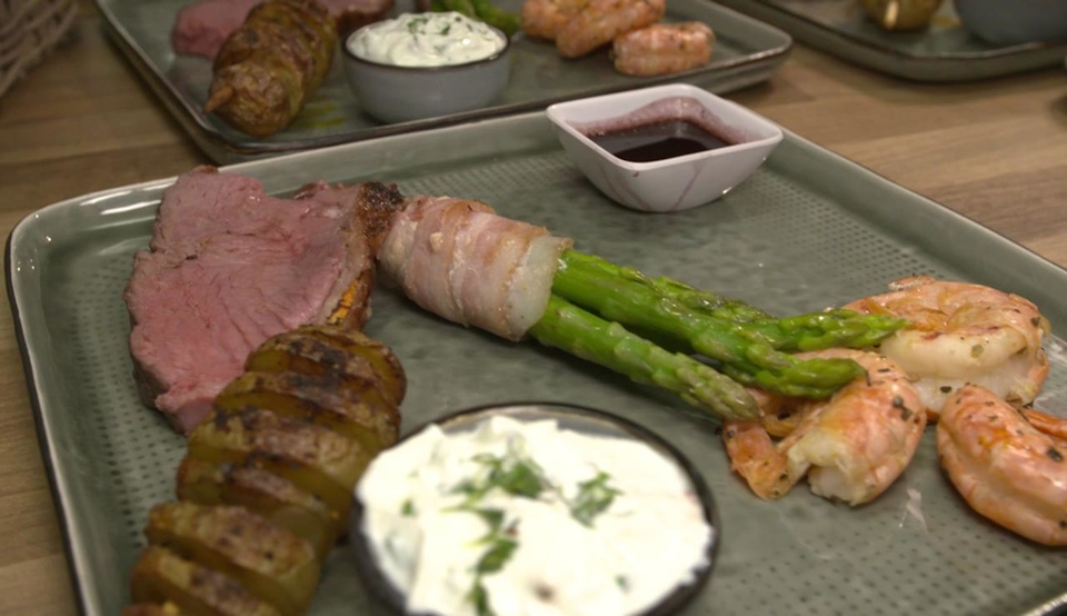 Surf 'N' Turf: Argentinische Rotgarnelen aus Wildfang 'N' Irish dry aged Roastbeef