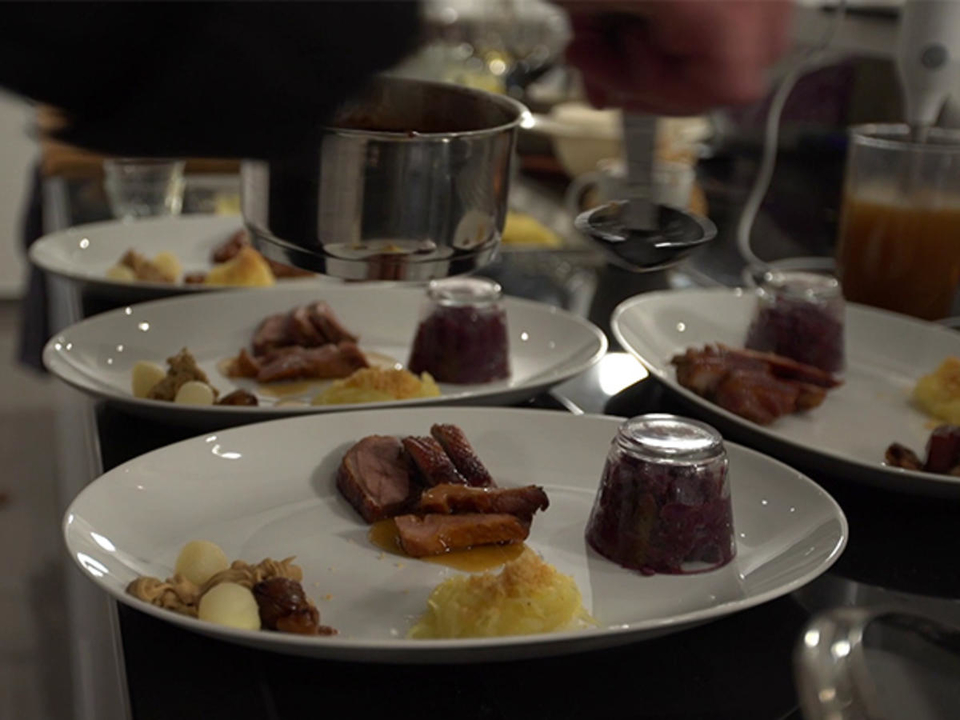 Gänseduett mit Maronenpüree und Kartoffelknödel