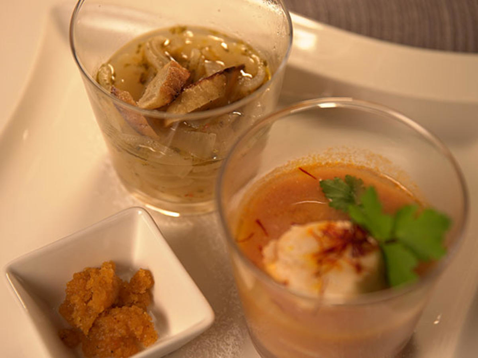 Bouillabaisse mit Rouille und Bayerische Zwiebelsuppe mit Brezenscheiben