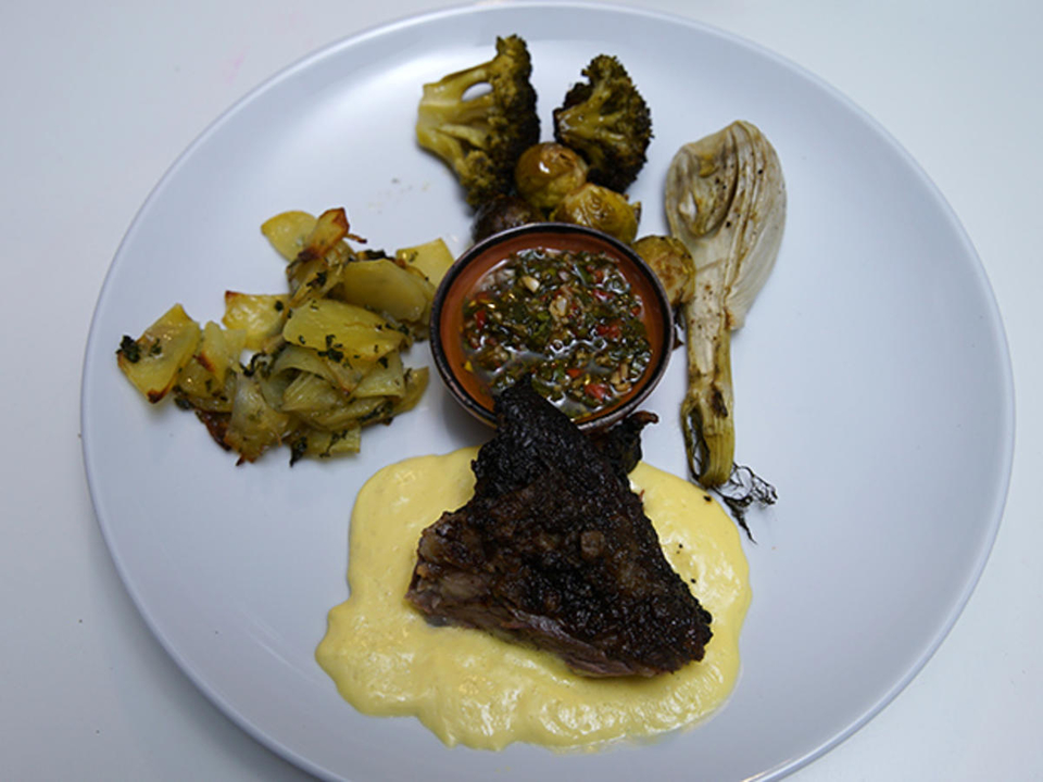 Koblenzer Lamm, Kartoffeln und Gemüse a la plancha