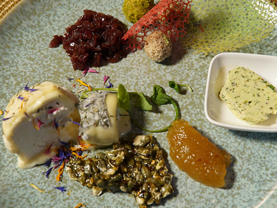 Ziegenkäse | Apfel | Krokant | Geflügelpraline | Wildkräuter