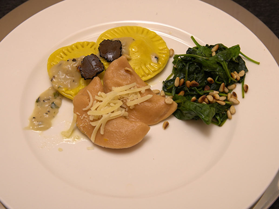 Pasta con Pumpkin und Spinat