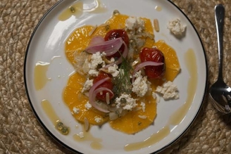 Orangen-Carpaccio mit Fenchel-Dill-Salat, Feta & Mandeln