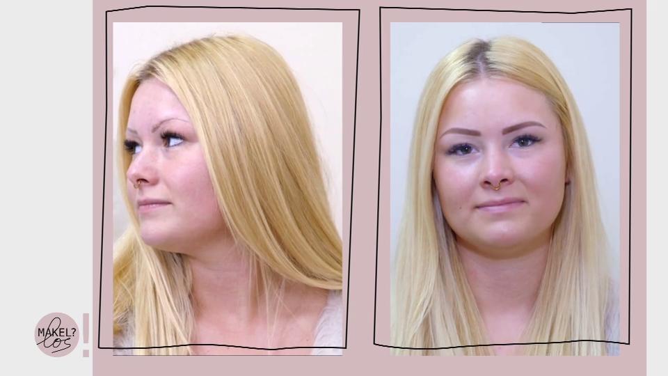 Melanie korrigiert ihre Augenbrauen