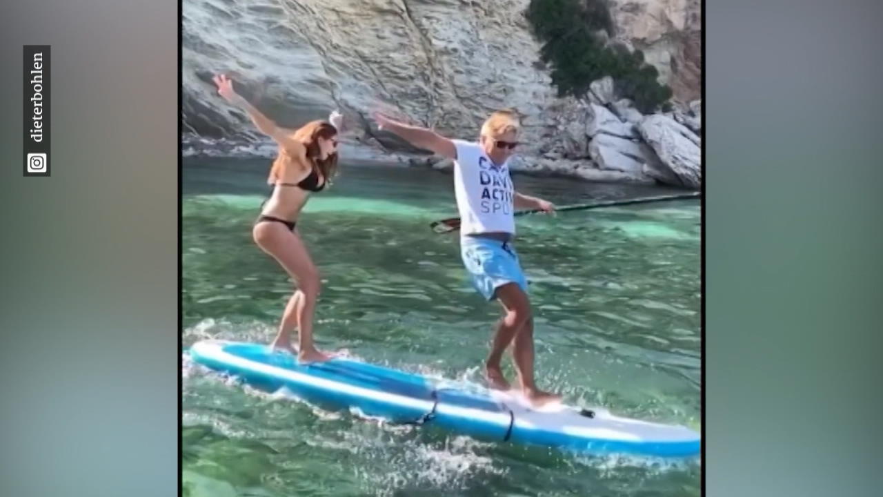 Dieter Bohlen und Carina fallen vom Stand-Up-Paddle