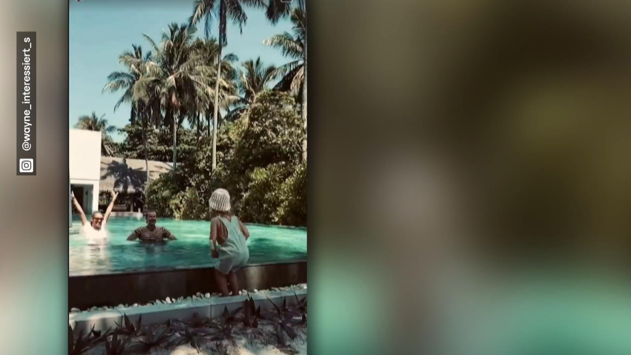 Wayne Carpendale wird von Sohn Mads in den Pool geschubst